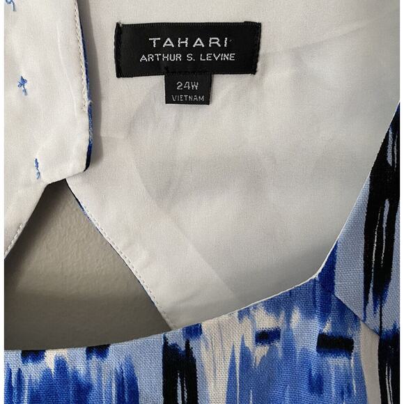 TAHARI Women’s Blue Ikat Print Linen Sheath Dress Plus Size 24W Resort Coastal - Picture 6 of 9